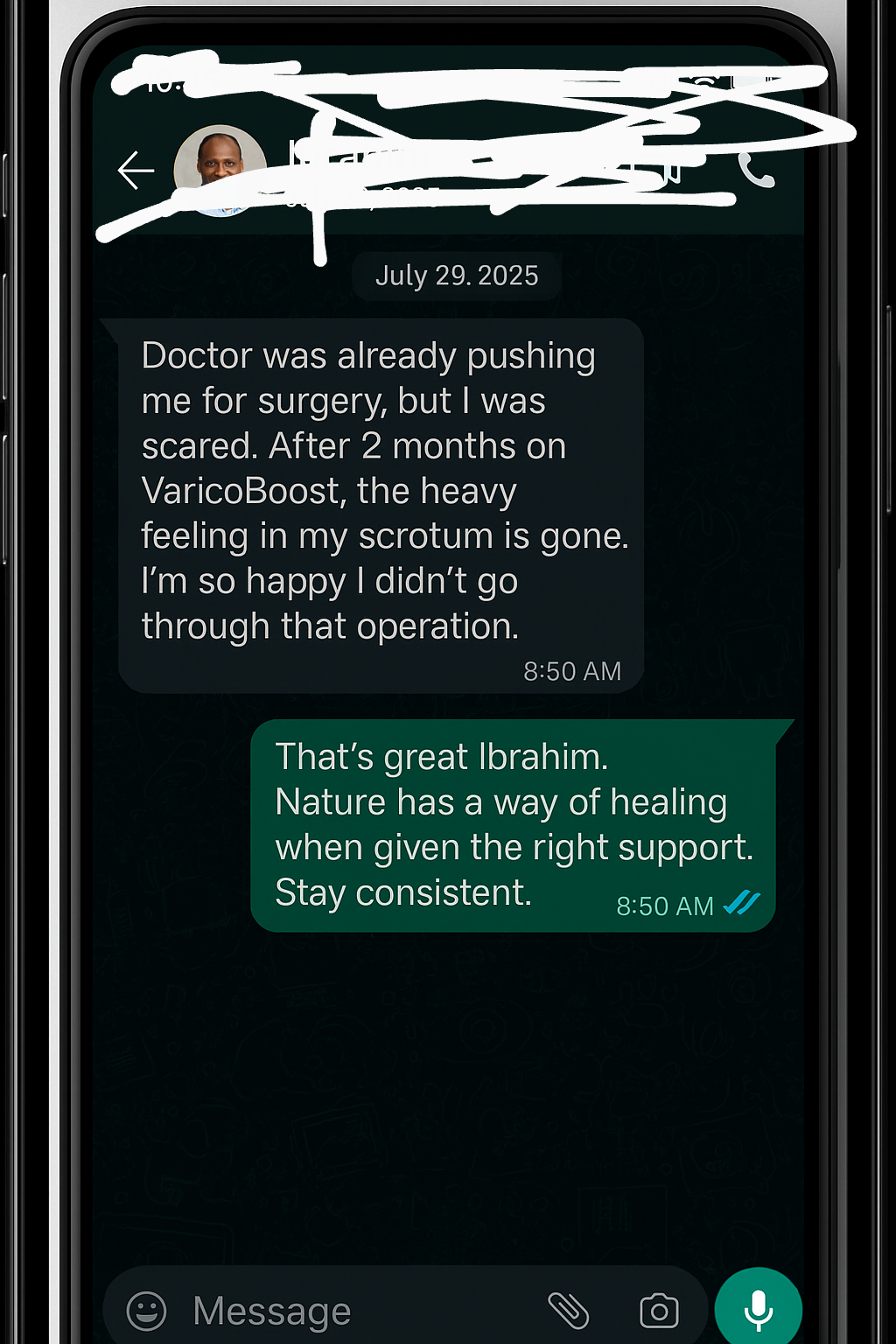 WhatsApp testimonial