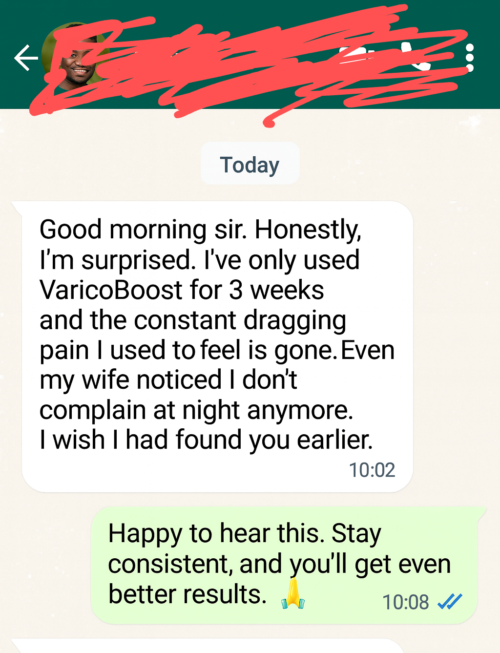 WhatsApp testimonial